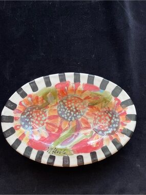Handmade Ceramic Serving Tray “ Sunflowers On  Salsa“12”x8”  Original Design